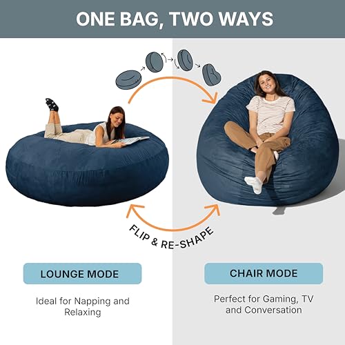 Image of Jaxx 6 Foot Cocoon - 2-in-1 Convertible Bean Bag Bed & Large Bean Bag Chair for Adults, Navy