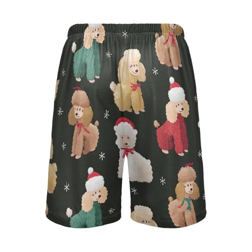Poodle with Xmas Hat Pajama Bottom Shorts for Men Soft Casual Sleep Lounge Shorts with Pockets S-XXL2