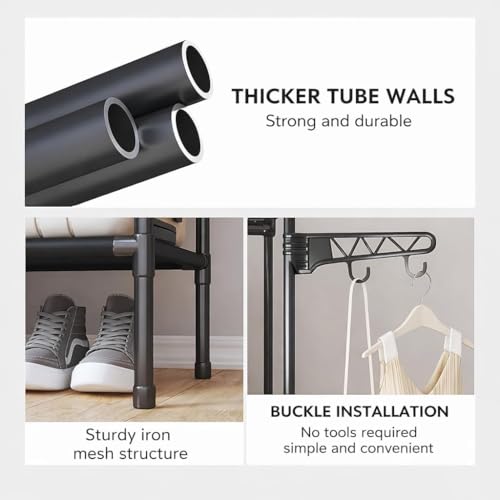 Image of Metal Multifunctional Heavy-Duty Quality Garment Stand Cloth Rack Freestanding Storage with Bottom Shelves Adjustable Single Solid Stainless Steel Spider (Pole Rack Black, 3 TIER)
