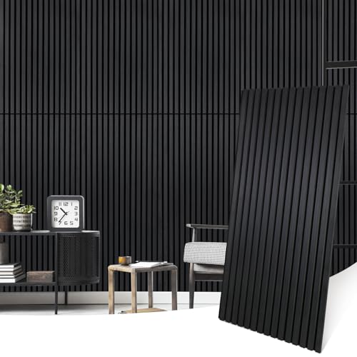 Image of Wood Panels for Wall Acoustic Slat Wall Panels 4-Piece 47.2 inchx23.6 inch 3D Fluted Sound Absorbing Panel for Interior Wall Decor and Ceiling - Black