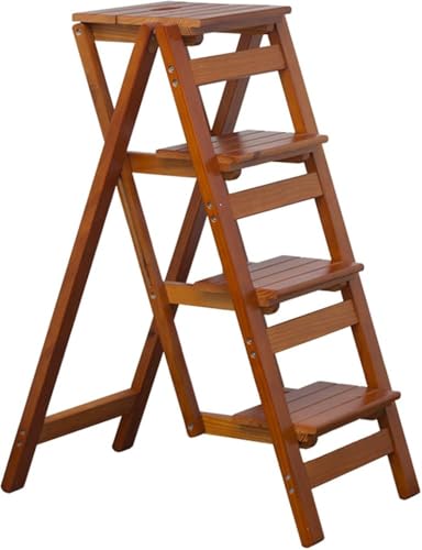 Escalera plegable de madera maciza, portátil, multiusos, para oficina, jardín, biblioteca