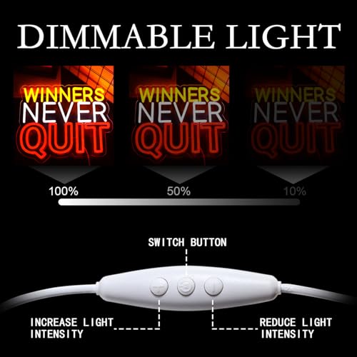 Image of Pugna Winners Never Quit Neon Signs for Wall Decor Neon Lights for Bedroom Led Signs Suitable for Dormitory Man Cave Christmas Gift