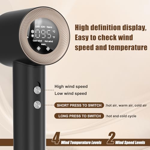 Miniatura 5 de Secador Pelo Profesional Con Difusor Y Boquillas, 59 Db De Ruido Bajo Secador Pelo Ionico, Motor Sin Escobillas De 140.000 Rpm, Hair Dryer Con 4 Temperaturas Y 2 Velocidades, Negro