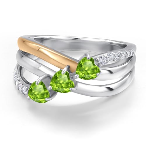 Gem Stone King 925 Silver and 10K Yellow Gold Green Peridot and Lab Grown Diamond Engagement Ring For Women | 0.99 Cttw | Heart Shape Gemstone August Birthstone | Available in Size 5 to 93