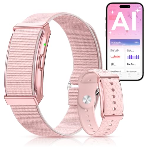 Pulsera de Actividad sin Pantalla Hombre Mujer, Smart Band con Análisis de IA, SpO2, Pulsómetro, Sueño, 120+ Modos Deportivos, Calorías, IP68 Podómetro, Pulsera Inteligente sin Suscripción, Rosa