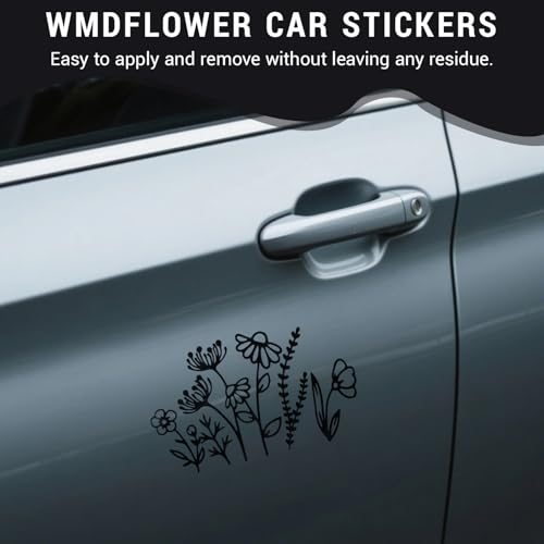 Image of 2 Sheet Wildflowers Boho Car Decal, Floral Car Vinyl Stickers, Bumper Sticker Window Laptop Decal, Plant Lovers Gifts for Mom, 7.8 inch Wide (White+Black)