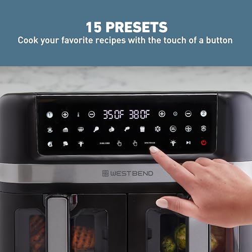 West Bend Double Up Air Fryer Dual Basket 10-Quart Capacity with Digital Controls View Windows and 15 Cooking Presets, Nonstick Frying Baskets, Dual-Zone Cooking, 1600-Watts, Black - Image 6