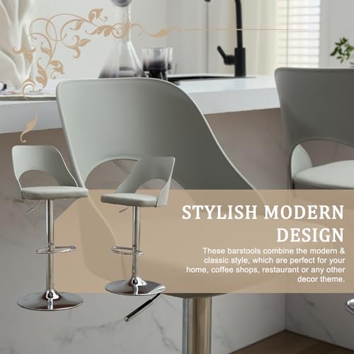 AYJOIR Bar Stools Set of 2, Adjustable Swivel Barstools with Back and Footrest, Modern PU Counter Height Chairs for Kitchen Island (Grey)