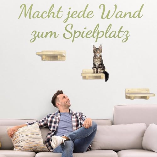 WOOWOOD® Kletterwand Katzen | Katzentreppen 3er-Set | Katzentreppe Wand | Katzen Kletterwand Set | Katzenleiter | Catwalk Katze | Wand Klettern XL - Naturhell