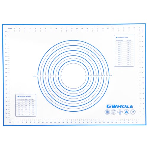 GWHOLE Non Stick Silicone Baking Mat with Measurement Dough Rolling Kneading Mat Non Slip Pastry Mat, Placemat, Countertop Protector for Pie/Bread/Pizza/Fondant (Blue, 50 * 70cm)