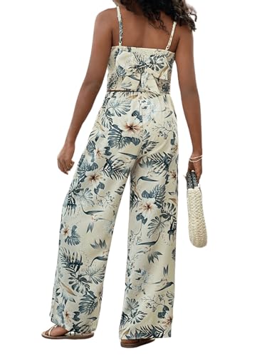 Image of Floerns Girl's 2 Piece Outfit Hawaiian Tropical Crop Cami Tops and Boho Pants Set