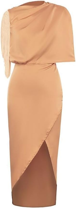 JSEIAJB Round Neck Solid Color Fringe Dinner Party Dresses