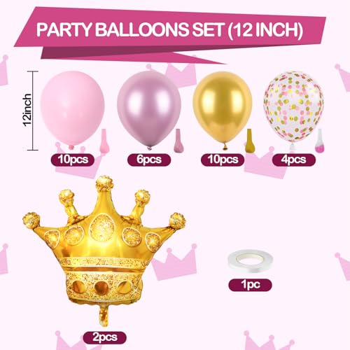 Crown Balloons 12inch Pink Gold Confetti Latex Balloon with Large Gold by Biapian - Used condition - Image 3