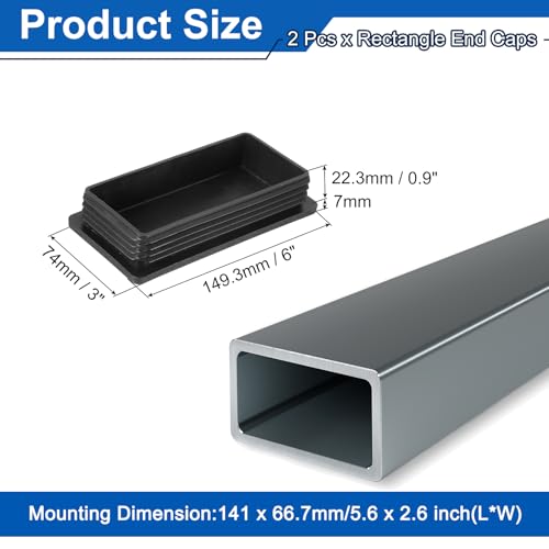 Image of uxcell 2 Pcs Rectangle Tubing End Caps 6 x 3 Inch Plastic Hole Plugs Insert End Cap for Metal Tubing Post Chair Leg Table Bookshelves Furniture, Black