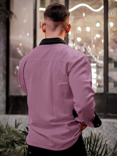 Image of Maniac Mens Solid Collared Neck Full Sleeve Biscuit and Black Cotton Shirt