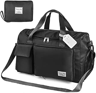 Travel Duffel Bag, Foldable Gym Bag Overnight Weekend Bags for Women, Lightweight Hospital Bag with Wet and Dry Separation Bag, Large Holdall Bag Cabin Bag for Sports and Travel - Black