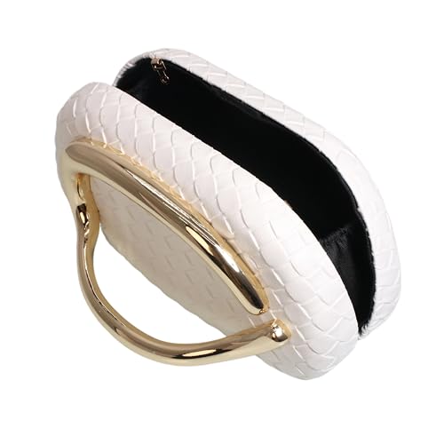 Image of Women Woven PU Leather Clutch Box Metal Handle Evening Bag Trendy Leather Handbag Weave Shoulder Purse for Causal