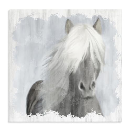 Stupell Industries Dreamy White Mane Horse Rustic Farmland, Design by Kim Allen,Grey, 24 x 24