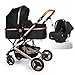 Trio Set Passeggino 3 in 1, Passeggini Pieghevoli Passeggino Leggero Compatto per Bambini da 0 Mesi fino a 3 Anni, Ovetto, Ampia Cappottina, Maniglione Regolabile in Altezza, Pieghevole, 0-15 Kg