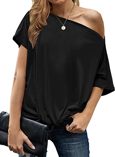 LEIYEE Womens Off Shoulder Tops Summer Casual Short Sleeve Front Twist Knot T Shirts Blouses