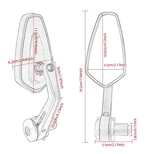 APEBAZY Bar End Mirrors Wide Angle Blind Spot Free Motorrad Rückspiegel Ultra Large Field Of View Anti-Stuffy Safe Riding Mirror