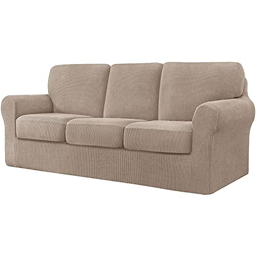 Housse de canapé extensible 3 places avec 7 pièces couleur sable - 2