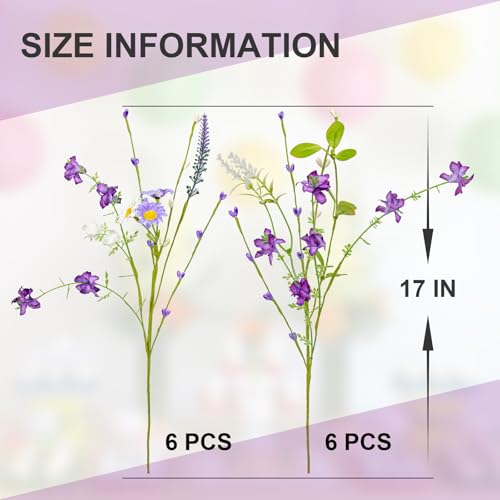 LLZLL Spring Decorations for Home 12 Pack Purple Spring Flowers 17 Inch Artificial Spring Floral Stems with Daisy and Berries for Spring Summer Farmhouse Ornaments