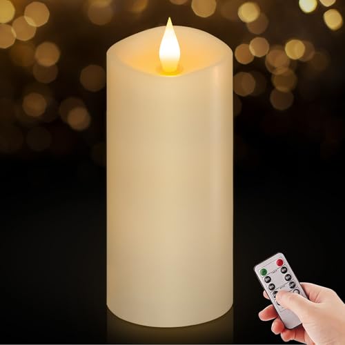 Image of Flameless LED Candles 3 inchx7 inch Set of 1, Battery Operated with Remote & Timer, 600-Hour on 2 AA Batteries, Flickering Realistic Flame, White for Indoor /Outdoor