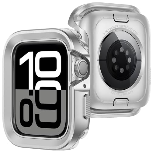 Coque Apple Watch 46mm Série 10 double protection 2 en 1 métal argent