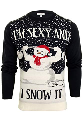 Xact Mens Novely Funny Christmas Jumper Sexy & I Snow It Slogan Crew Neck (Navy) M