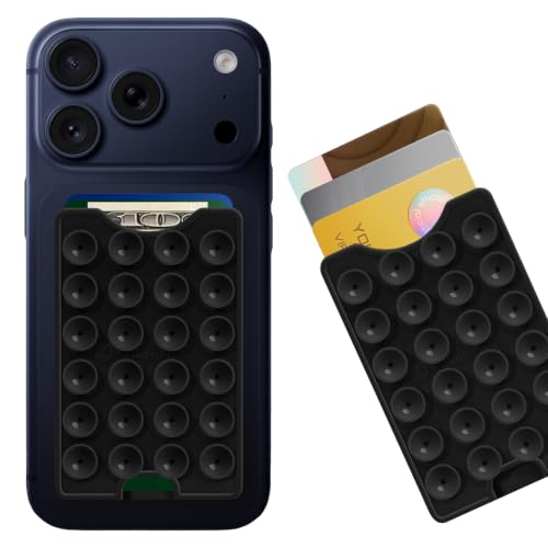 CukoHno Suction Phone Card Holder Adhesive Mount,Up to 3 Cards,Black