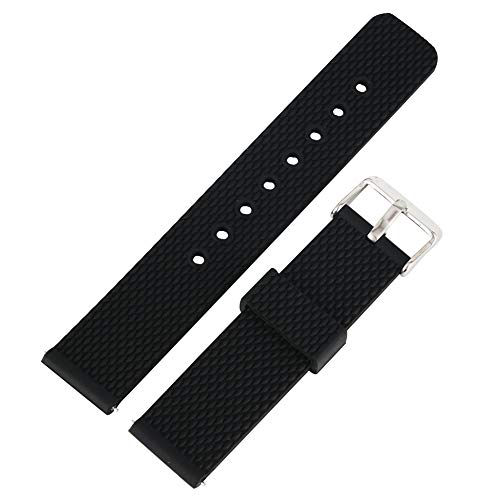 20MM Width Black Replacement Watch Band, Silicone Watches Strap, Soft Waterproof Wristwatch Band
