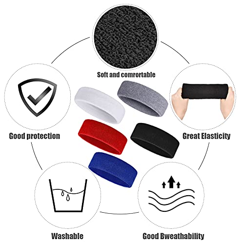 Image of Bememo 12 Pcs Sweatbands Sport Headbands for Men & Women Basketball Headband Sport Competitions Sweat Headbands Running Terry Cloth Moisture Wicking for Yoga,Tennis,Gym,Exercise