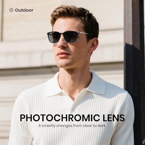 Image of Cyxus Photochromic Blue Light Blocking Glasses for Men Women, Lightweight Square Eyeglasses, UV Protection Transition Sunglasses for Computer Gaming Outdoor Daily Wear 8208iT01