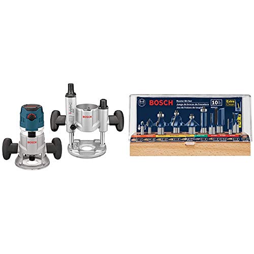 Bosch MRC23EVSK Combination Router - 15 Amp 2.3 Horsepower Corded Variable Speed Combination Plunge & Fixed-Base Router Kit with Hard Case & RBS010 10pc. All-Purpose Router Bit Set