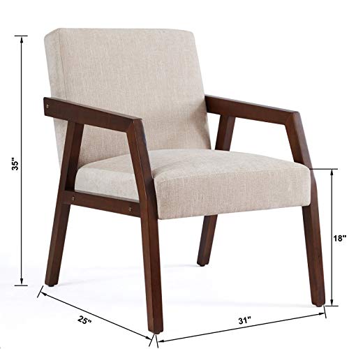 Huimo Arm Chair Accent Chair, Elegant Upholstered Lounge Chair For Living Room,Wooden Mid-Century Modern Accent Chairs, Bedroom, Linen Fabric Padded Reading Chair, Side Chair (Brown) #TOP6