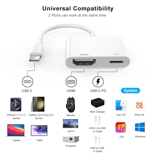 Adaptador USB C a HDMI para iPhone 17 conector tipo C 4K Thunderbolt 3