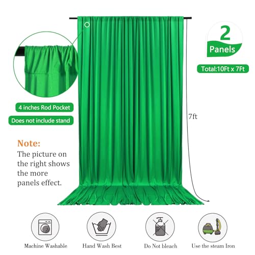 Image of 10 x 7 Feet Green Backdrop Curtain for Partie, Background Curtains for Photoshoot, Birthday, Wedding, Halloween, Thanksgiving, Christmas, New Year Party Decorations 5Ft x 7Ft, 2 Panels