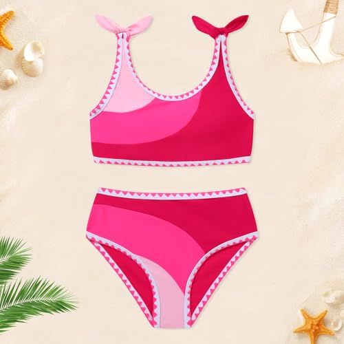 Image of Girls Two Piece Swimsuits Color Block Bowknot Swimwear Summer Beach Bikini Set Little Girl Bathing Suit with Chest Pad 3-10T