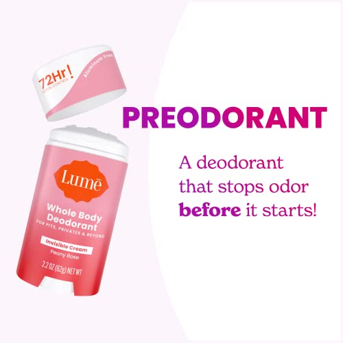 Image of Lume Deodorant Cream Stick - Underarms and Private Parts - Aluminum-Free, Baking Soda-Free, Hypoallergenic, and Safe For Sensitive Skin - 2.2 Ounce (Pack of 2) (Peony Rose)