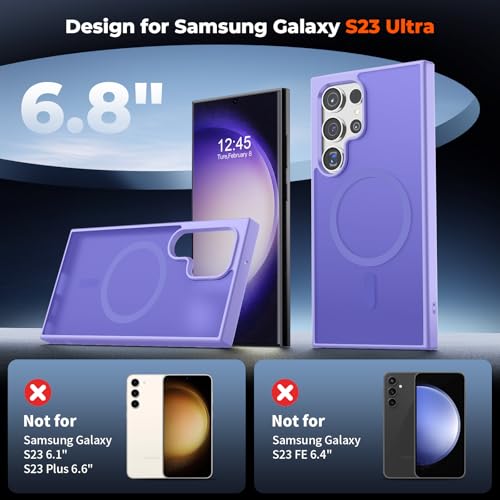 Image of SUPFINE Magnetic for Samsung Galaxy S23 Ultra Case, (Built-in Magnets) (Military Grade Drop Protection) Slim Translucent Shockproof Phone Case,Purple