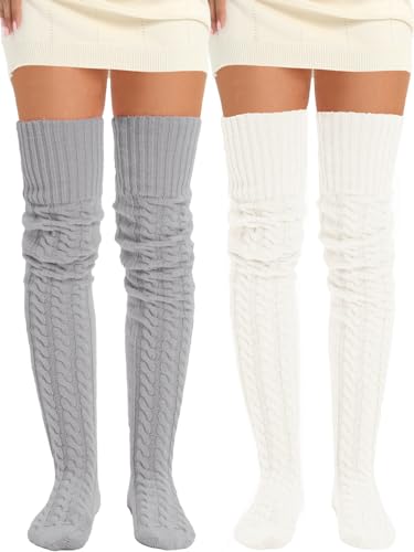 Image of Women's Thigh High Knitted Winter Boot Socks Vintage Extra Long Leg Warmer Over Knee High Stockings