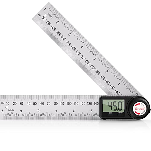 Règle D'angle Numérique,farway 2 en1 Rapporteur 7 pouces / 200 mm Rapporteur d'angle numérique en acier inoxydable avec écran LCD,Pour le travail du bois/DIY/la construction Cover