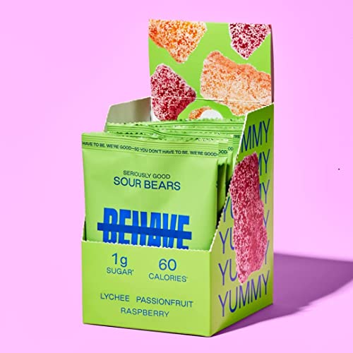 Behave Sour Gummy Bears 1.8Oz (12-Pack) - Keto & Diabetic Friendly Candy | Non-Gmo, Gluten-Free, Kosher, Dairy Free And No Artificial Sweeteners Or Sugar Alcohols  |  1G Sugar, Low Calorie, 4G Net Carb #TOP1