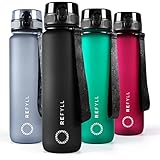 REFYLL Sport Trinkflasche mit Früchtebehälter I 'powerFYLL' Wasserflasche für deinen Lifestyle I BPA freie Sportflasche aus Tritan für Sport, Uni, Schule, Büro und Fitness (Schwarz, 1500ml)