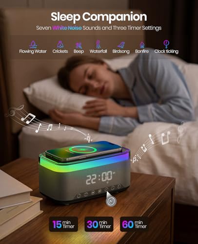Alarm Clock with Wireless Charging, Alarm Clocks for Bedrooms, Bluetooth Alarm Clock, RGB Night Light - Multi-Functional Smart Alarm Clock for Adults & Teens Black - Image 5