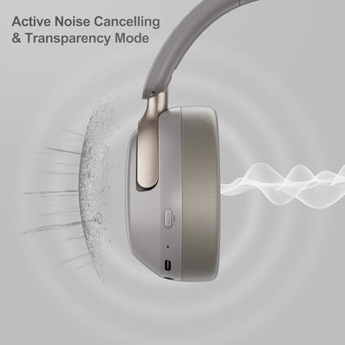 Image of LORELEI QC30 Hybrid Active Noise Cancelling Headphones, 60H Playtime, Built-in Mic, Wireless Over Ear Headsets with Case,Bluetooth 5.4,Deep Bass Comfort Fit Soft-Earpads Fast Charging -Dunes Grey