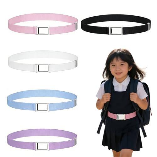 Pynzeka 4 Pièces Ceinture Élastique Enfant Ceinture Sans Boucle Ajustable pour Pantalons Uniforme Scolaire Garçons et Filles