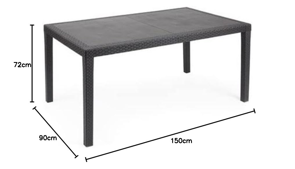 Tavolo Fisso Intrecciato Stile Rattan Plastica Antracite 150x72x90 cm