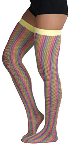 Image of ToBeInStyle Women's Rainbow Bright Multicolor Nylon Thigh High Stockings